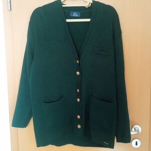Vintage Saint James Green Textured Knit V-Neck Cardigan 100% Wool. Made In Franc